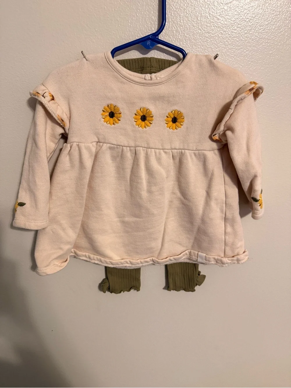 Rabbit Bear Organic 12M Cottagecore Sunflower Embroidered Tunic & Leggings Set
